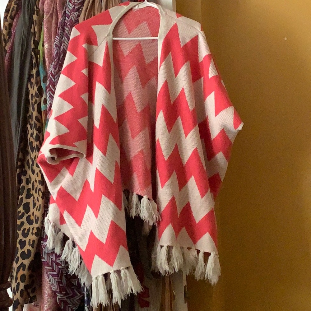 Fringed chevron poncho